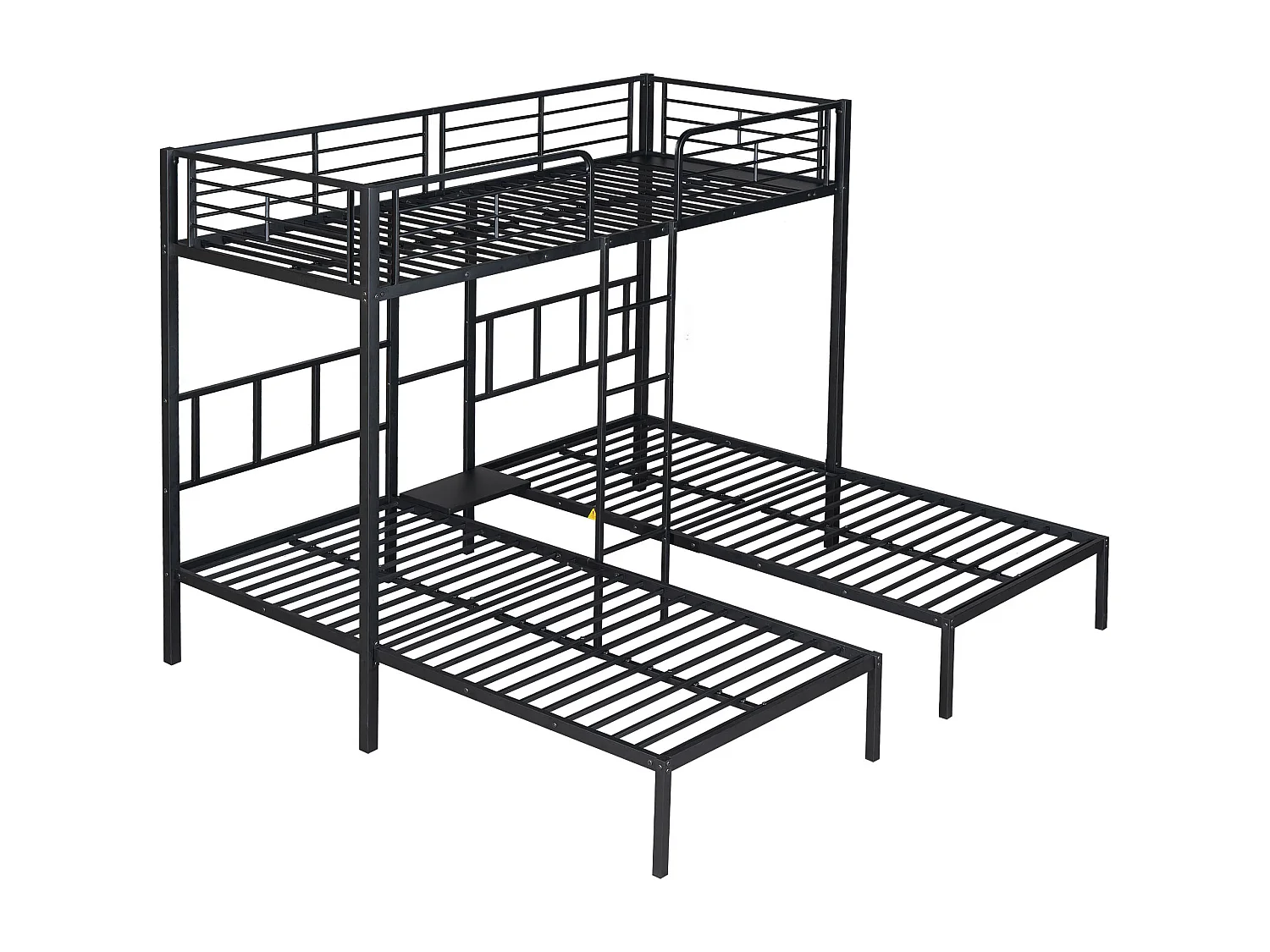 Lit superposé triple pour enfants, 90x200 cm, avec échelle et protection, en métal noir, sans matelas