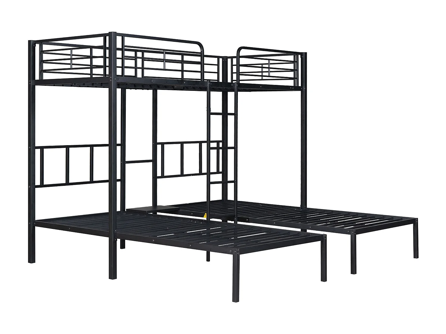 Lit superposé triple pour enfants, 90x200 cm, avec échelle et protection, en métal noir, sans matelas
