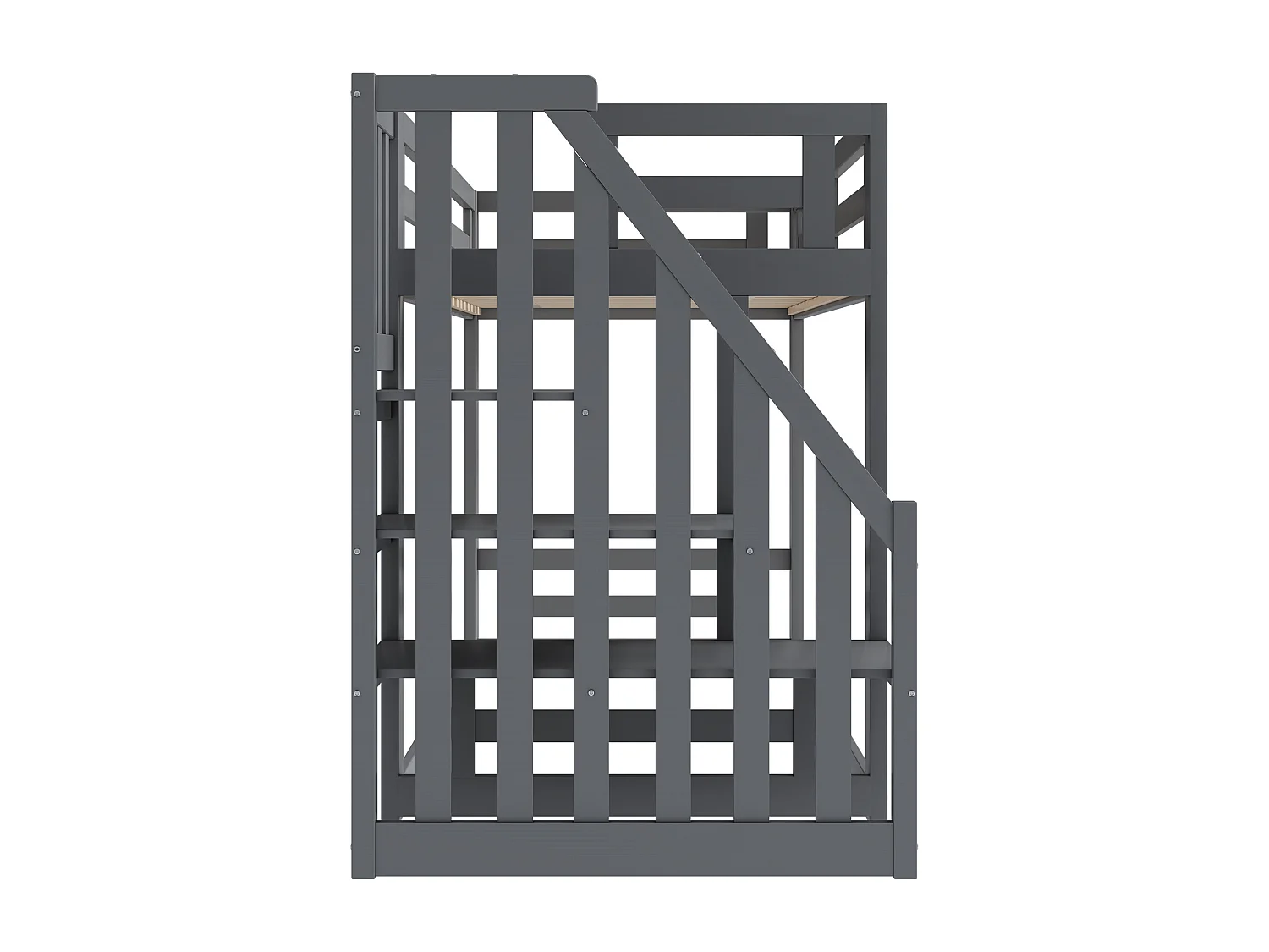 Lit superposé enfant 90x200 cm avec échelle de sécurité, 1 sommier, Pin et MDF, gris, sans matelas