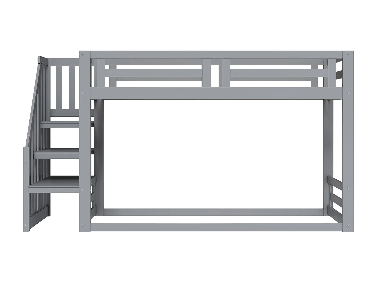 Kinder Stapelbed 90x200cm - Huisbed Multifunctioneel Met Opbergrek en Veiligheidsrail 29cm - Massief Hout - Grijs - Zonder matras