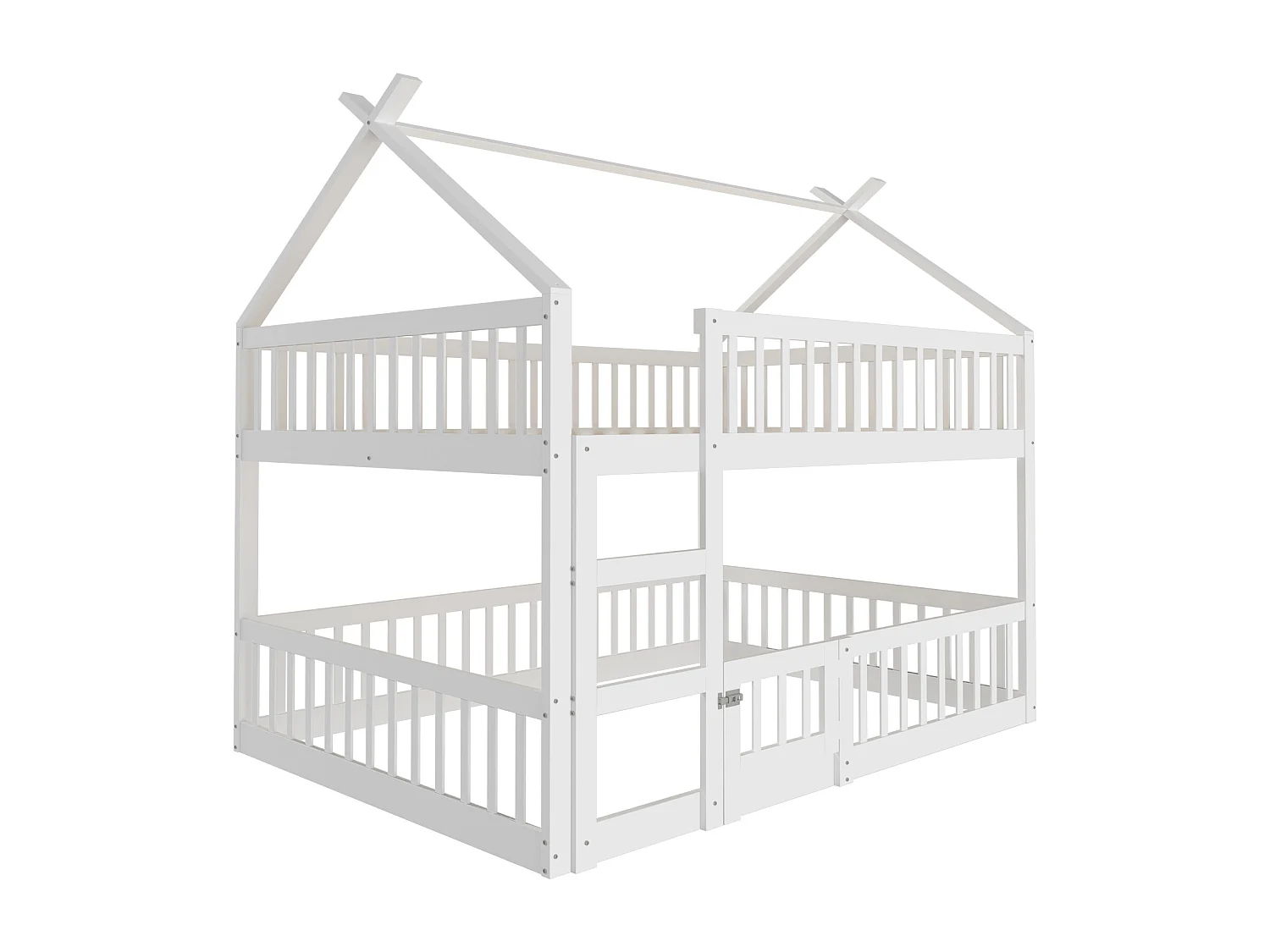 Lit superposé 140x200 cm avec échelle, lit cabane, 1 sommier, Bois, contreplaqué, MDF, blanc, sans matelas