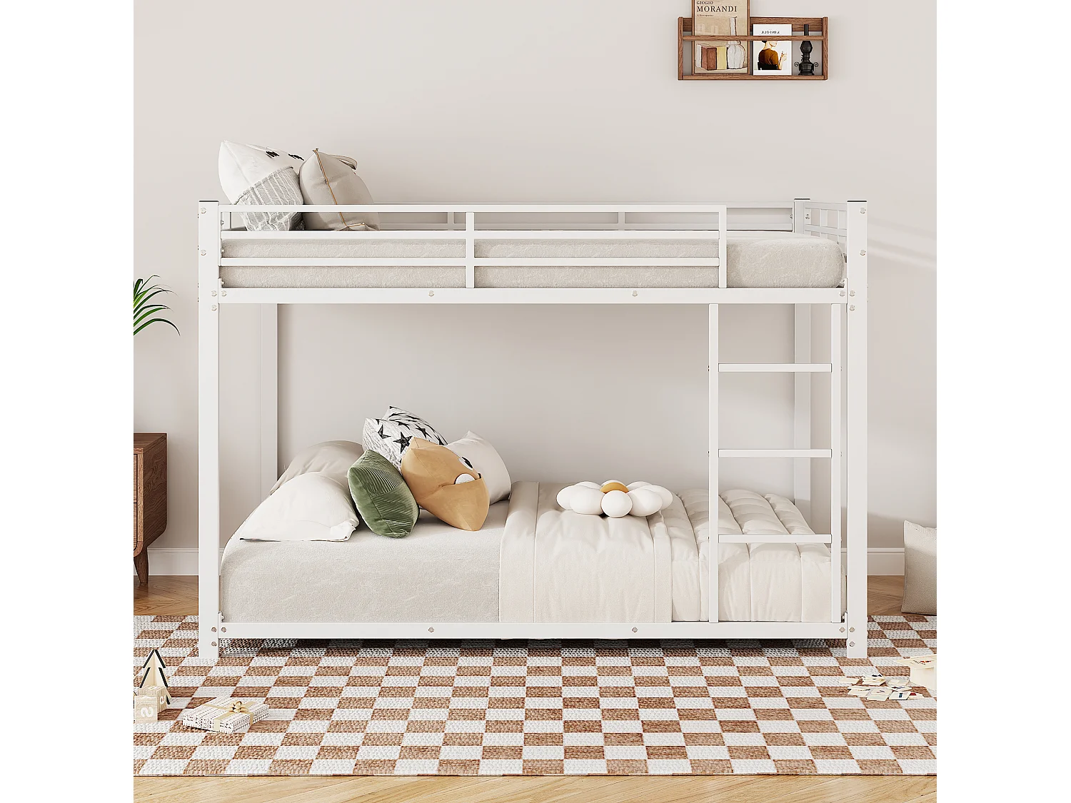 Lit superposé 140 x 200 cm - Structure En Métal, 23 Lattes & Barrières 26 cm, Charge 120 kg Par Couchage - Sans matelas - Classic - Blanc