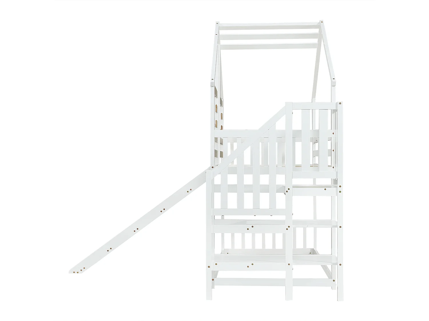 Kinderstapelbed - 90x200 - Hoogwaardig Massief Houten Bed Met Rechte Trap En Glijbaan - Wit