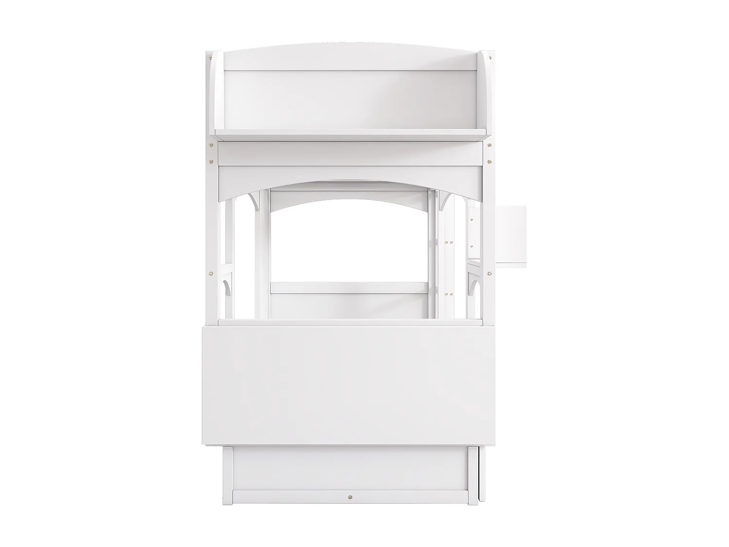 Lit superposé 90x190 cm avec rangement, bureau pliant et étagère, tiroirs, Bois et MDF, blanc, sans matelas