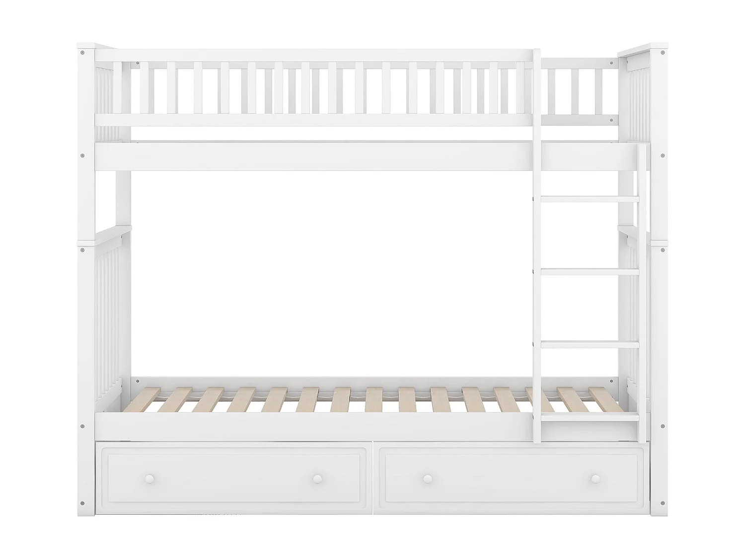 Lit superposé 90x200 cm, échelle, peut être transformés en 2 lits, rangement, Pin et MDF, blanc, sans matelas