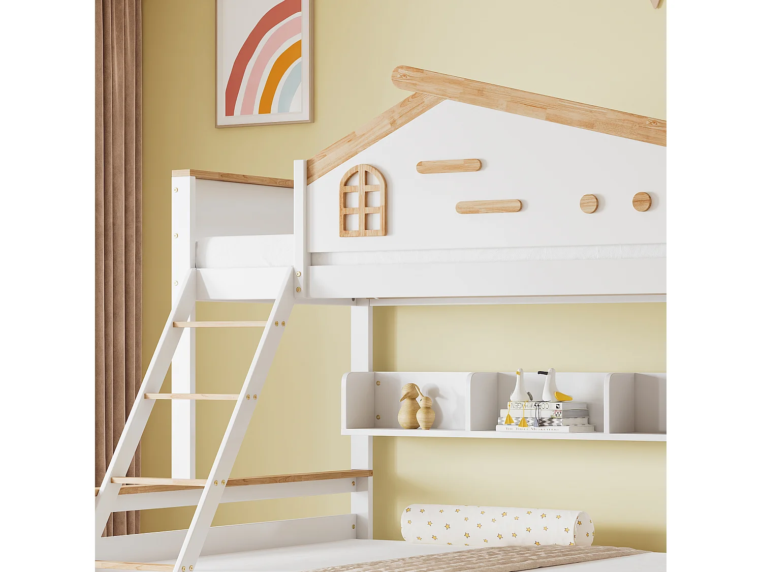 Hoogslaper - 90x200 & 140x200 - Kinderbed met Rausfallschutz en Twee Lades - Hout - Wit