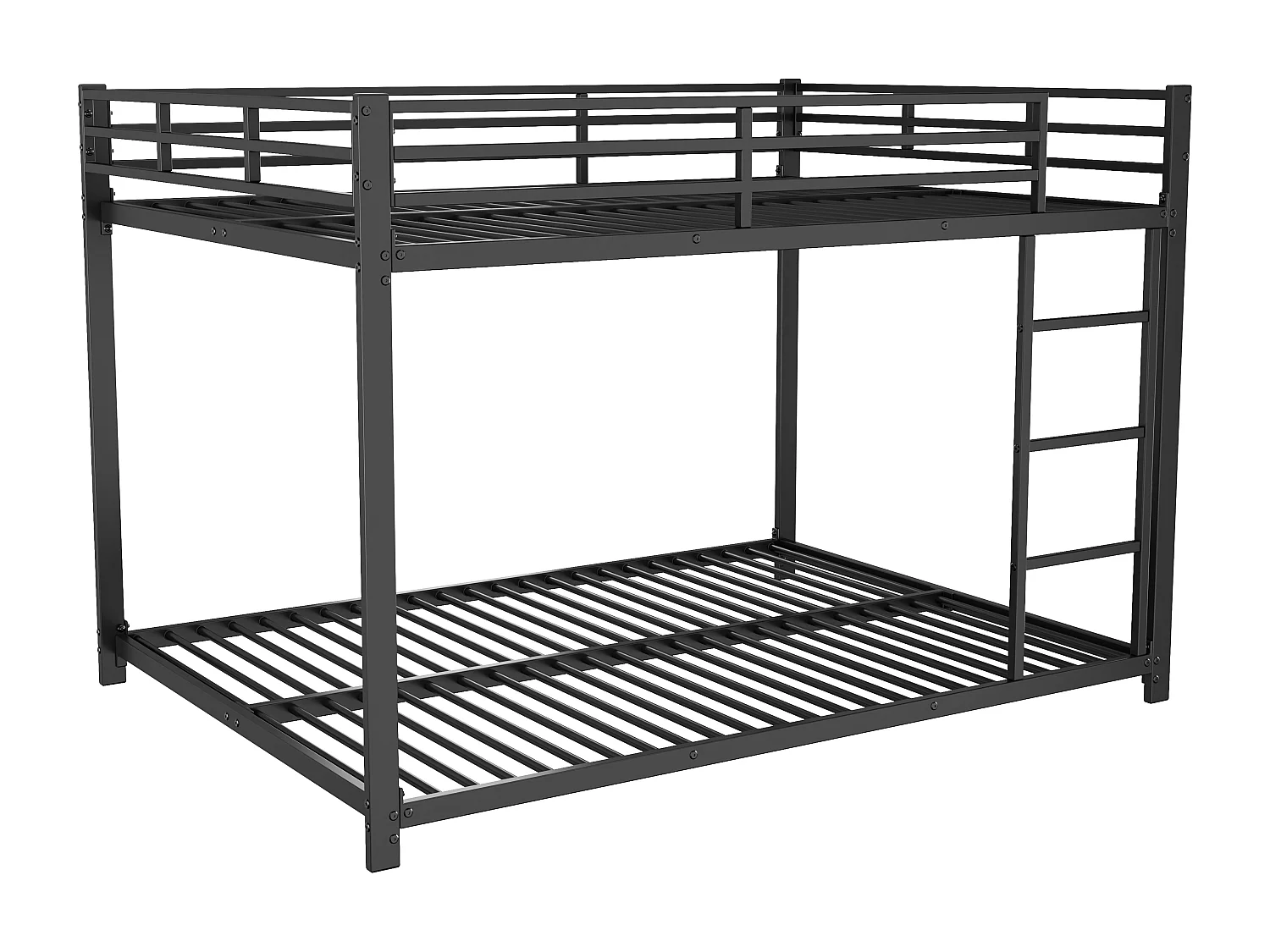 lit superposé enfants 140x200 cm avec échelle, 2 sommiers, forme classique, fer noir, sans matelas