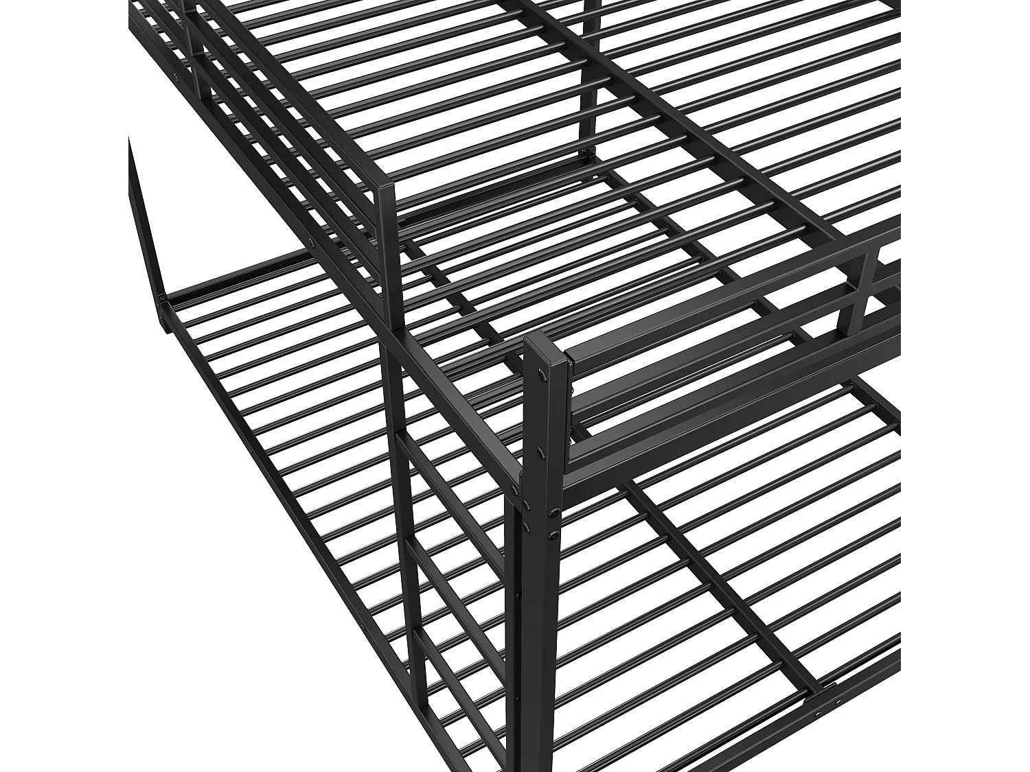 Lit Superposé - Structure Carrée 140 x 200 cm - En Métal - Sommier 23 Lattes, Charge 120 kg/Place - Barrière 26 cm - Sans Matelas - Noir