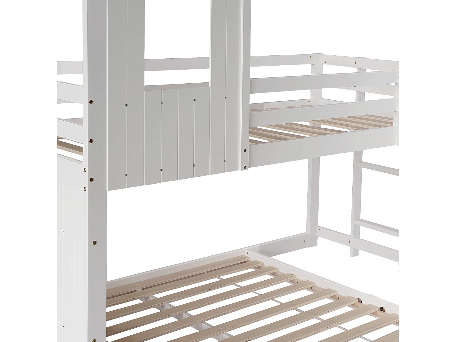 Lit superposé 90x200cm et 140x200cm, barrières de sécurité, échelles, pin et MDF, blanc, sans matelas