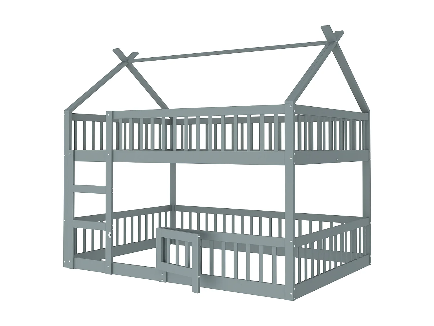 Lit superposé 140x200 cm avec échelle, lit cabane, 1 sommier, Bois, contreplaqué, MDF, gris, sans matelas