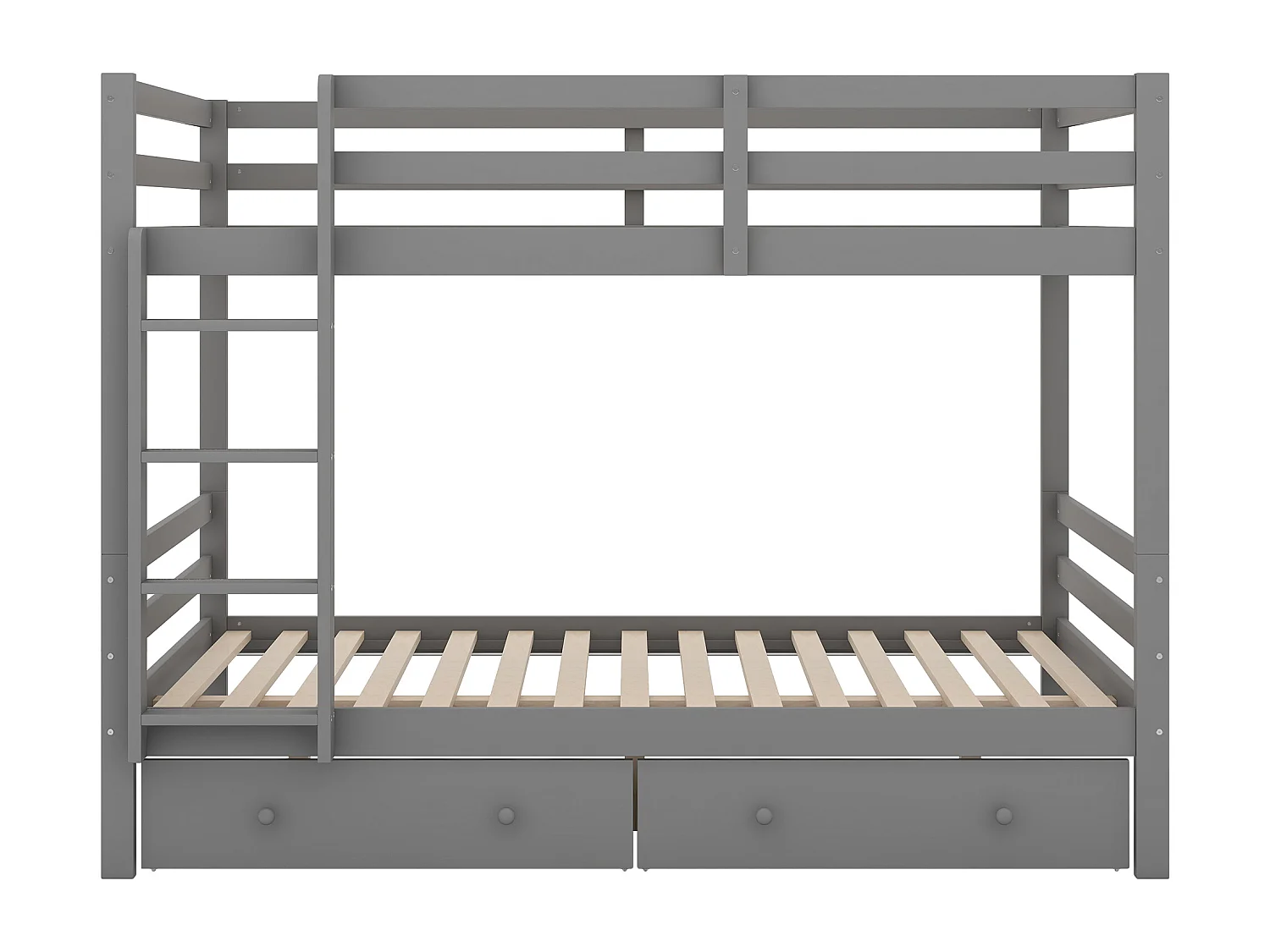 Lit superposé enfant 140x200 cm avec rangements, 2 sommiers, 2 tiroirs, Pin et MDF, gris, sans matelas