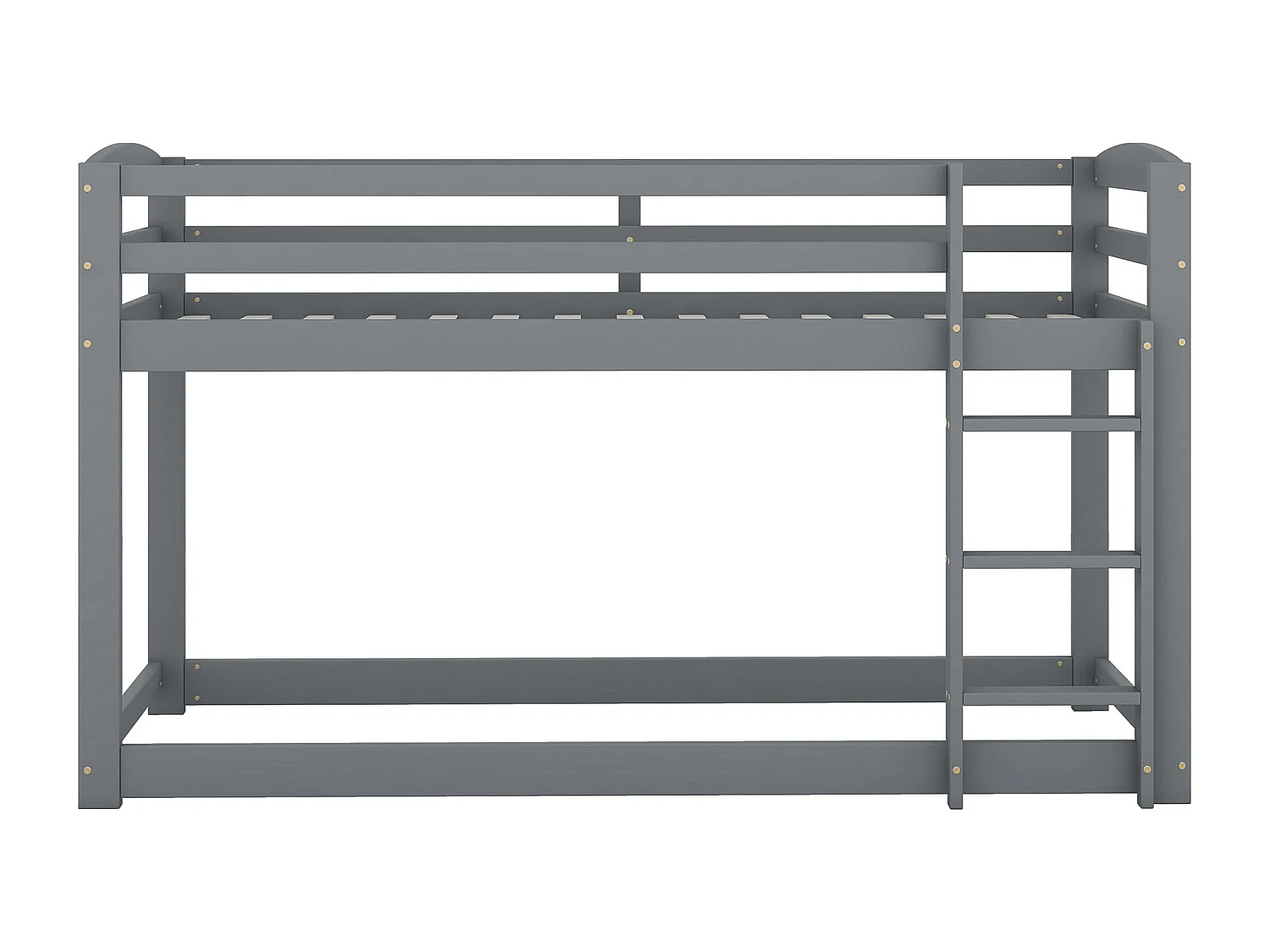 Lit Superposé 90 x 200 cm - Basse Avec Couchage Au Sol Et Escalier - En Pin Massif - Sans Matelas - Modèle Junior - Gris