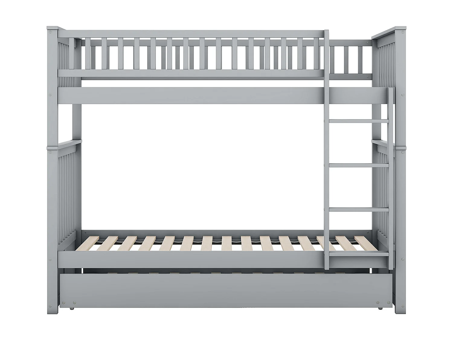 Lit superposé enfant 90x200/190 cm, lit gigogne, garde-corps hauts, escaliers, Pin, MDF, gris, sans matelas