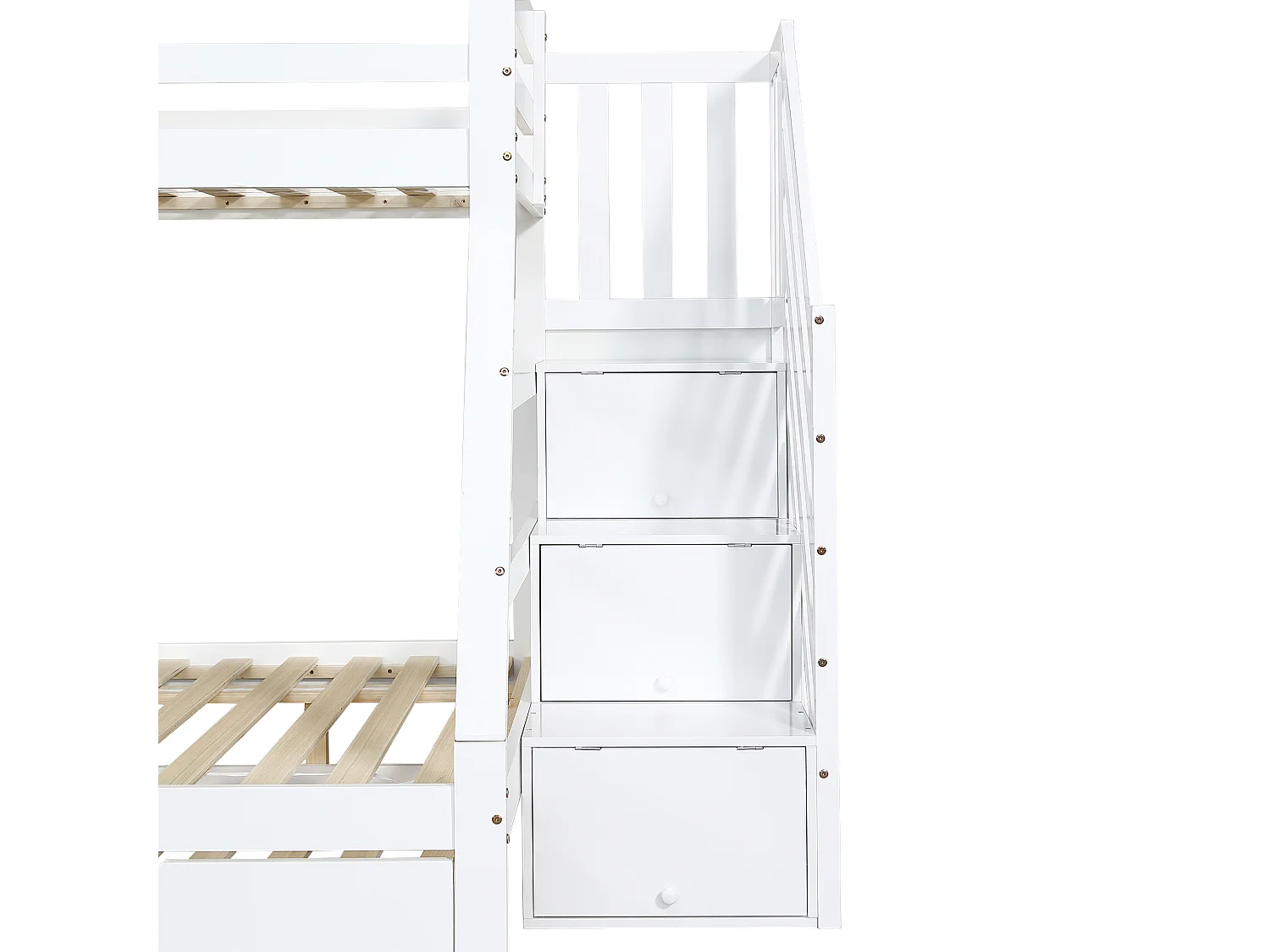 Lit superposé lit gigogne, 90x190cm et 90/120x200 cm, avec echelle de rangement, bois blanc, sans matelas