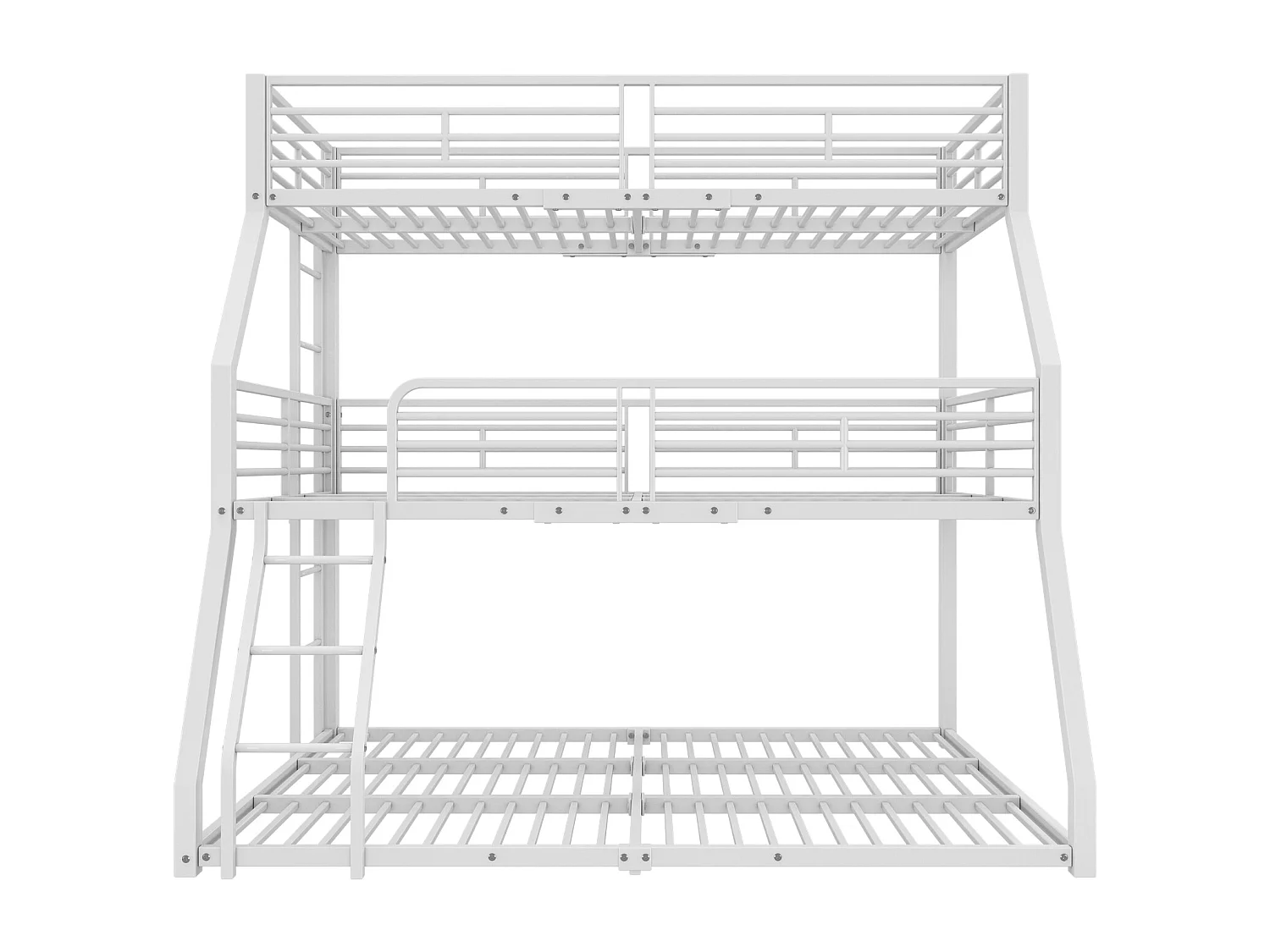 Lit superposé enfant, 90x200cm, 120x200cm et 140x200cm, style simple, 3 sommiers, métal blanc, sans matelas