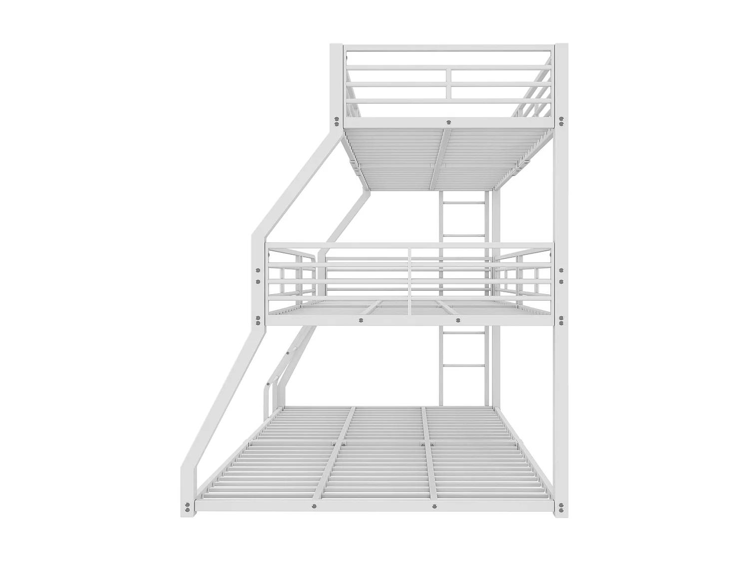 Lit superposé enfant, 90x200cm, 120x200cm et 140x200cm, style simple, 3 sommiers, métal blanc, sans matelas
