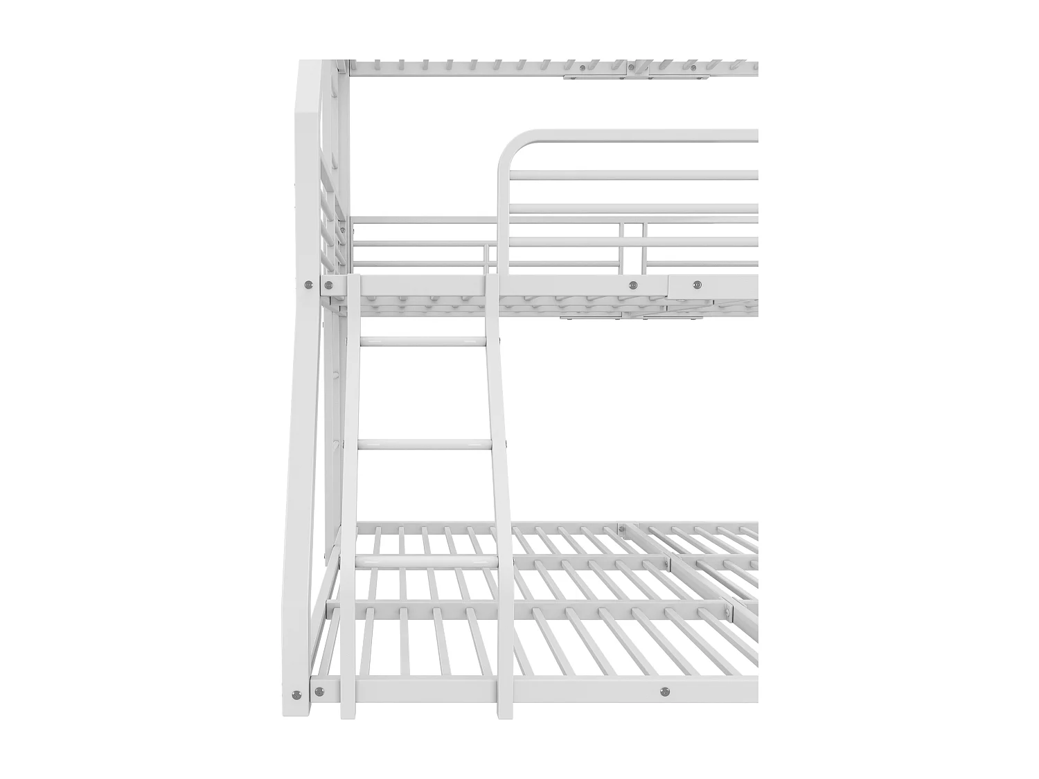 Driehoog Stapelbed 90x200 cm - Ruimtebesparend - Wisselbare Ladder en Hoge Beschermingsreling - Stevig Stalen Frame - Zonder matras - Wit