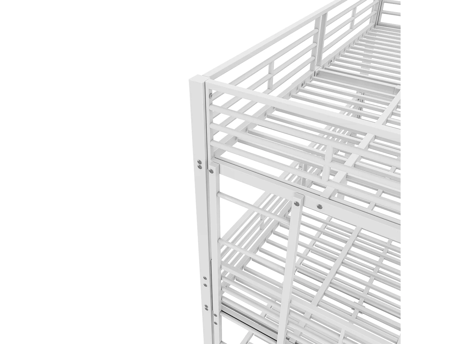 Driehoog Stapelbed 90x200 cm - Ruimtebesparend - Wisselbare Ladder en Hoge Beschermingsreling - Stevig Stalen Frame - Zonder matras - Wit