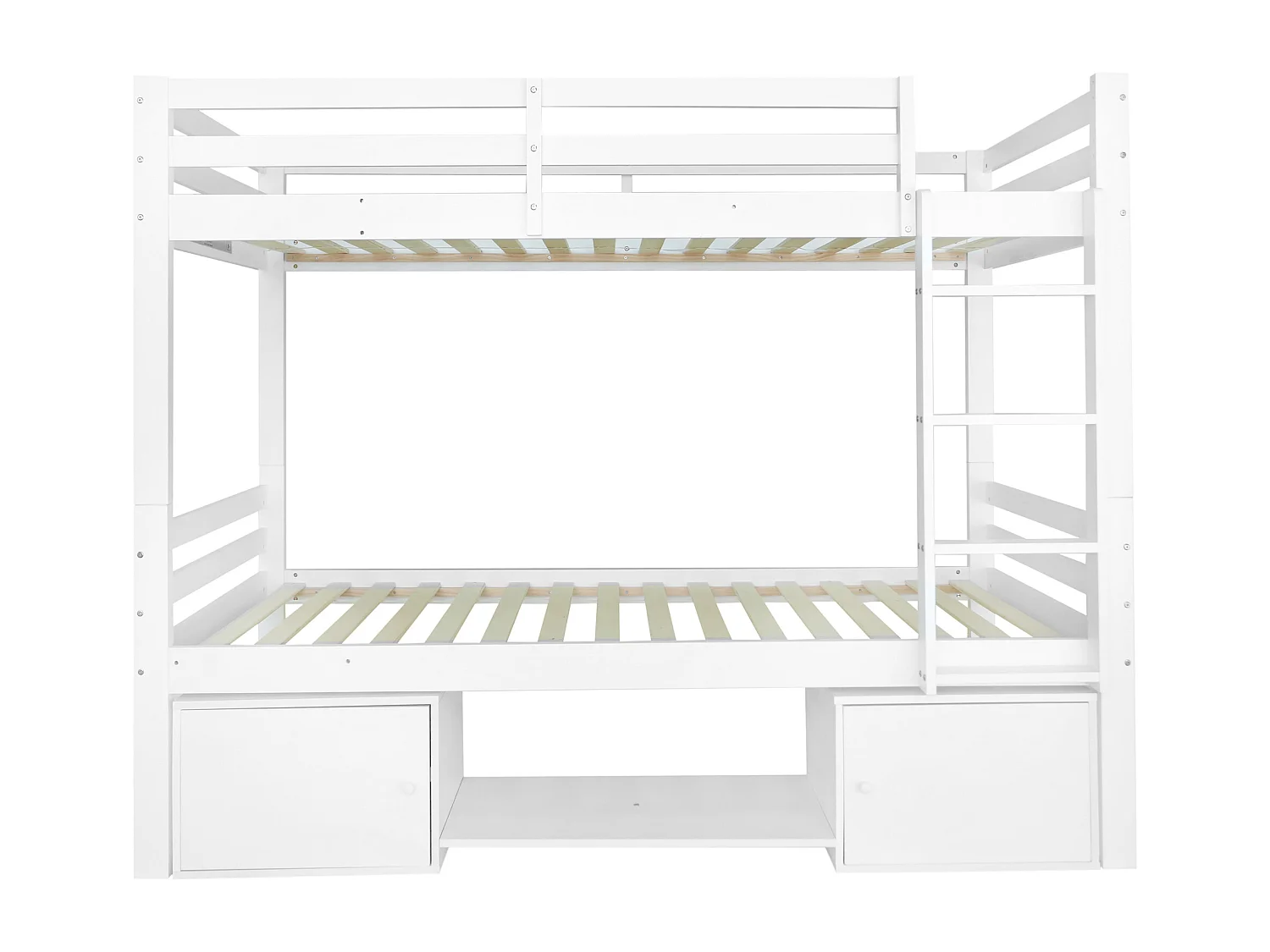 Lit Superposé 90 x 200 cm - Convertible en 2 Lits Simples - En Bois Massif+MDF - Rangements Intégrés - Blanc - Sans Matelas