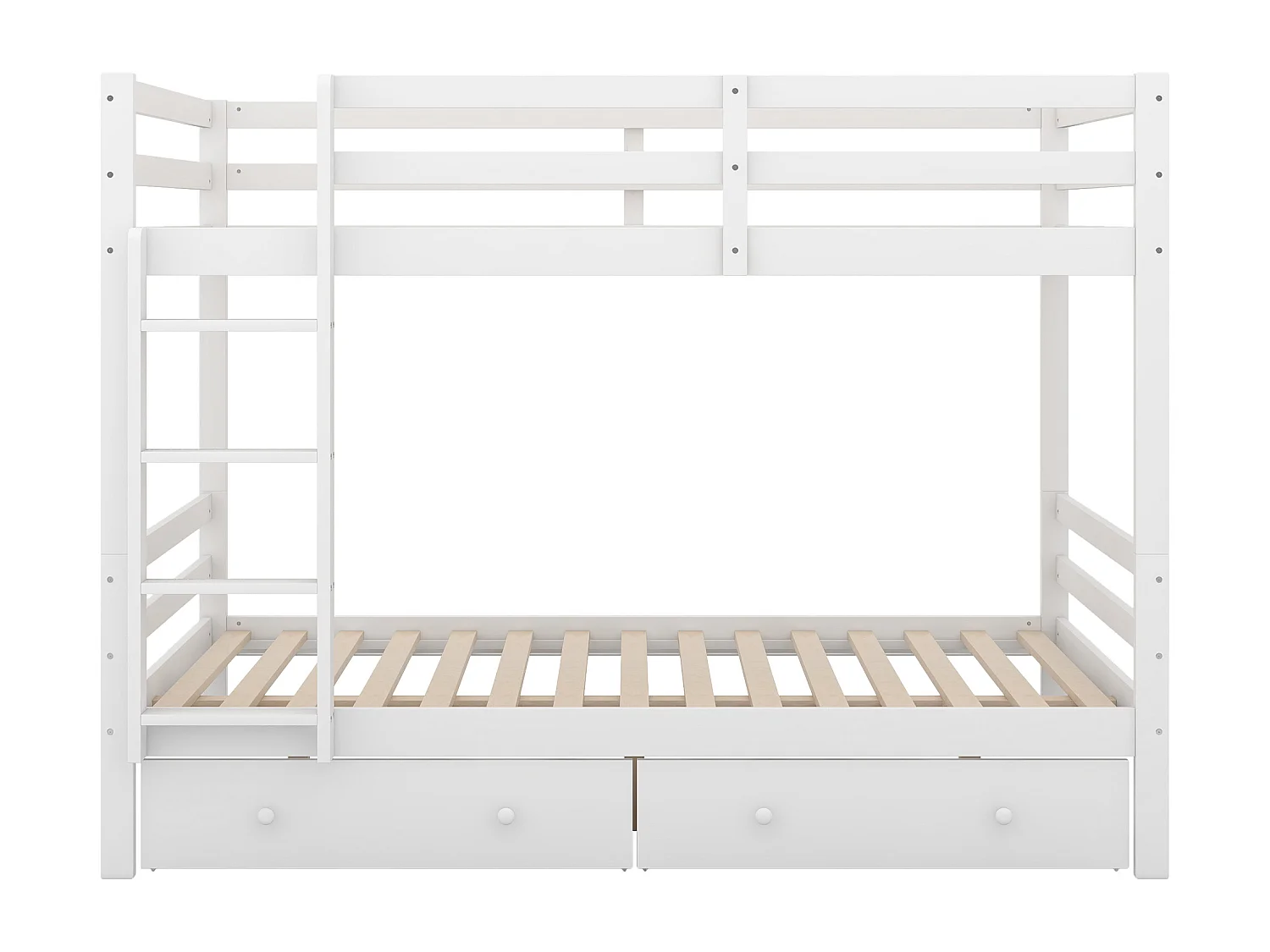 Lit superposé enfant 140x200 cm avec rangements, 2 sommiers, 2 tiroirs, Pin et MDF, blanc, sans matelas
