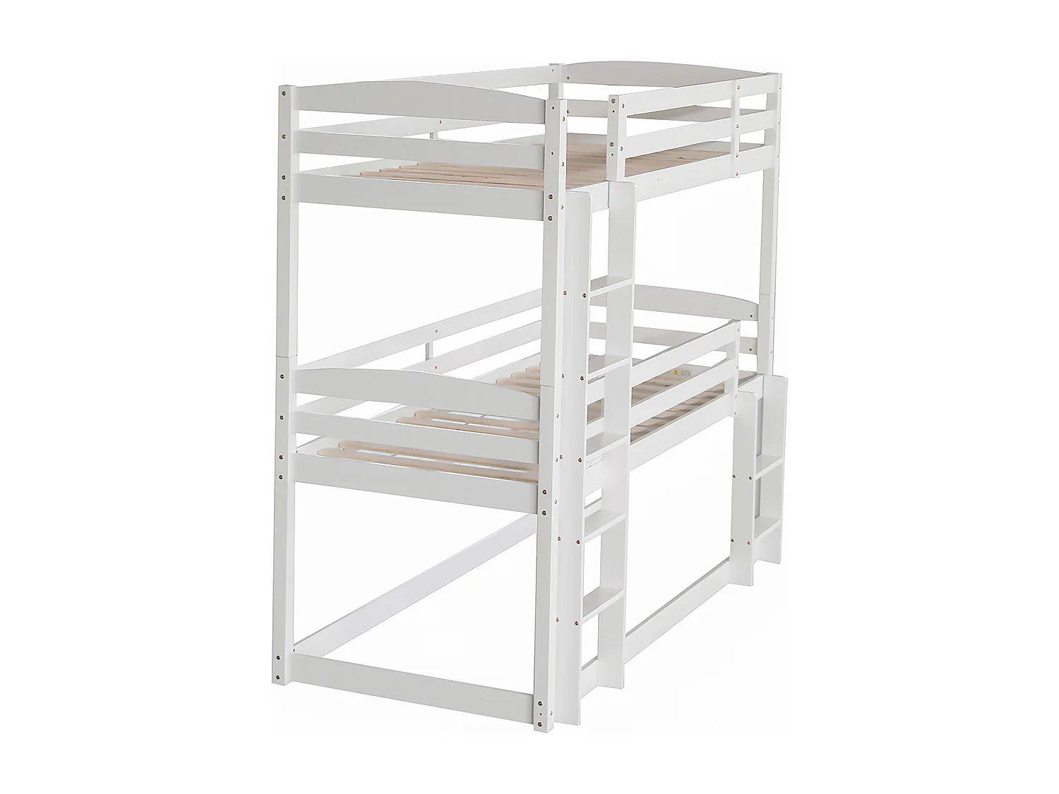 Lit superposé en bois pour enfants, 90x200 cm, lit triple avec échelle, blanc, sans matelas