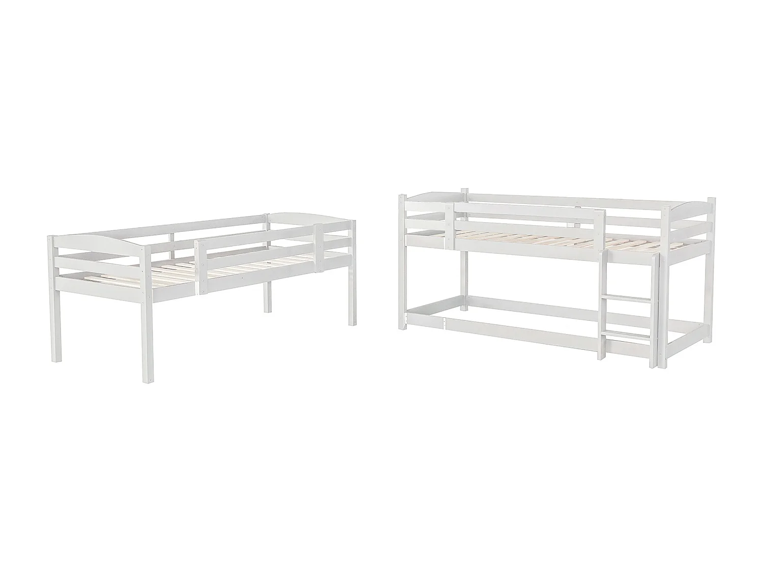 Lit superposé en bois pour enfants, 90x200 cm, lit triple avec échelle, blanc, sans matelas