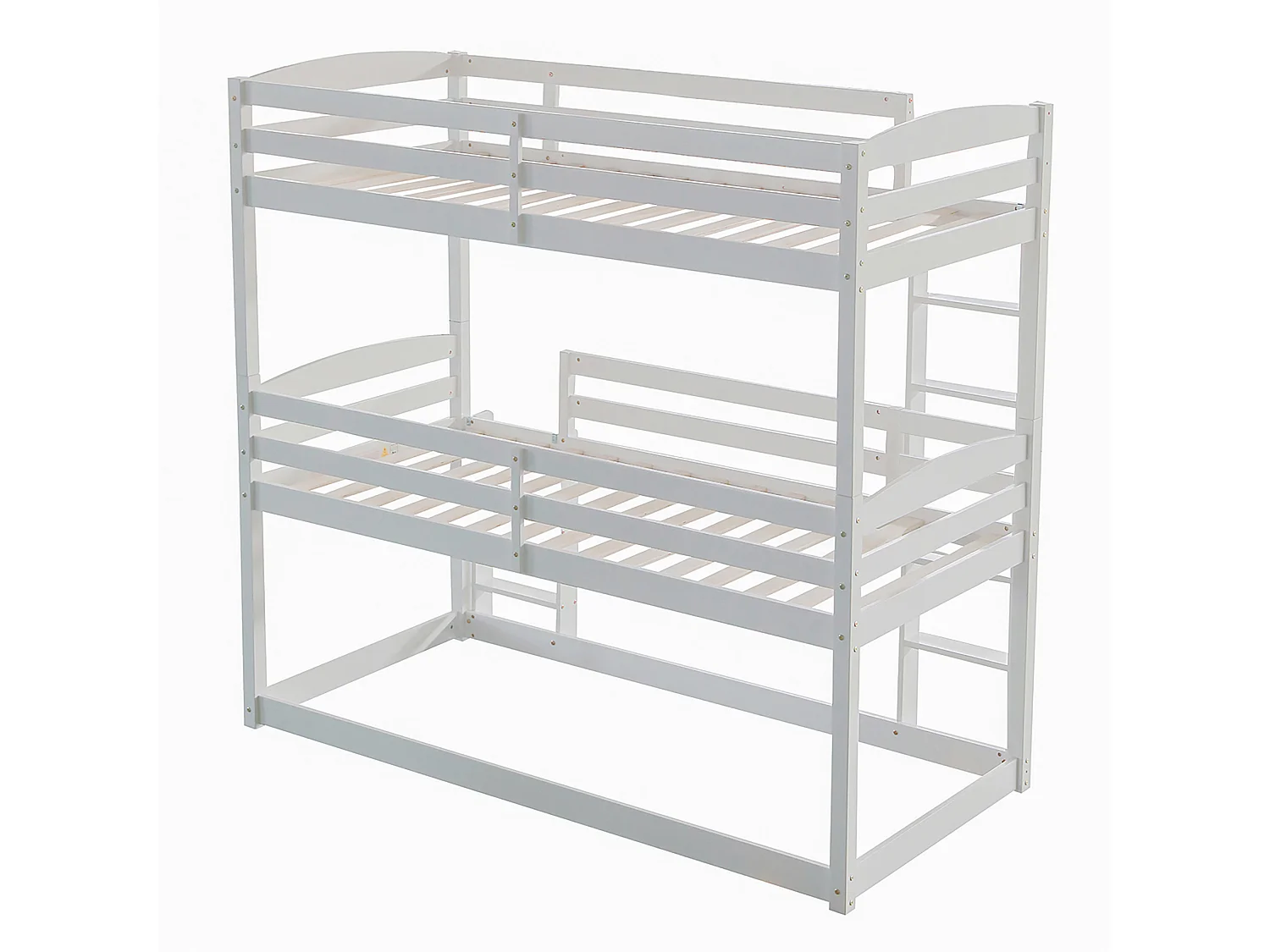 Lit superposé en bois pour enfants, 90x200 cm, lit triple avec échelle, blanc, sans matelas