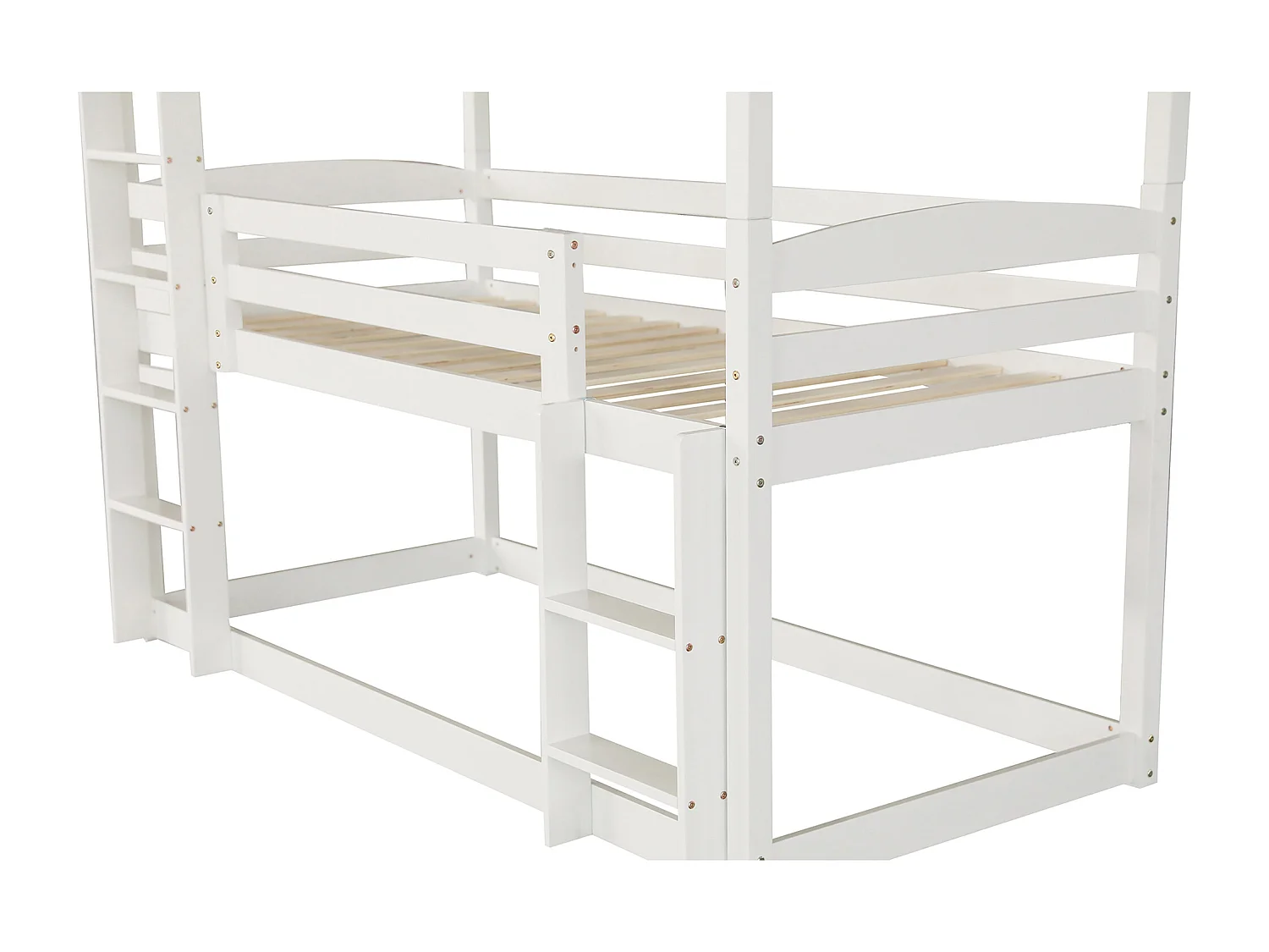 Lit superposé en bois pour enfants, 90x200 cm, lit triple avec échelle, blanc, sans matelas