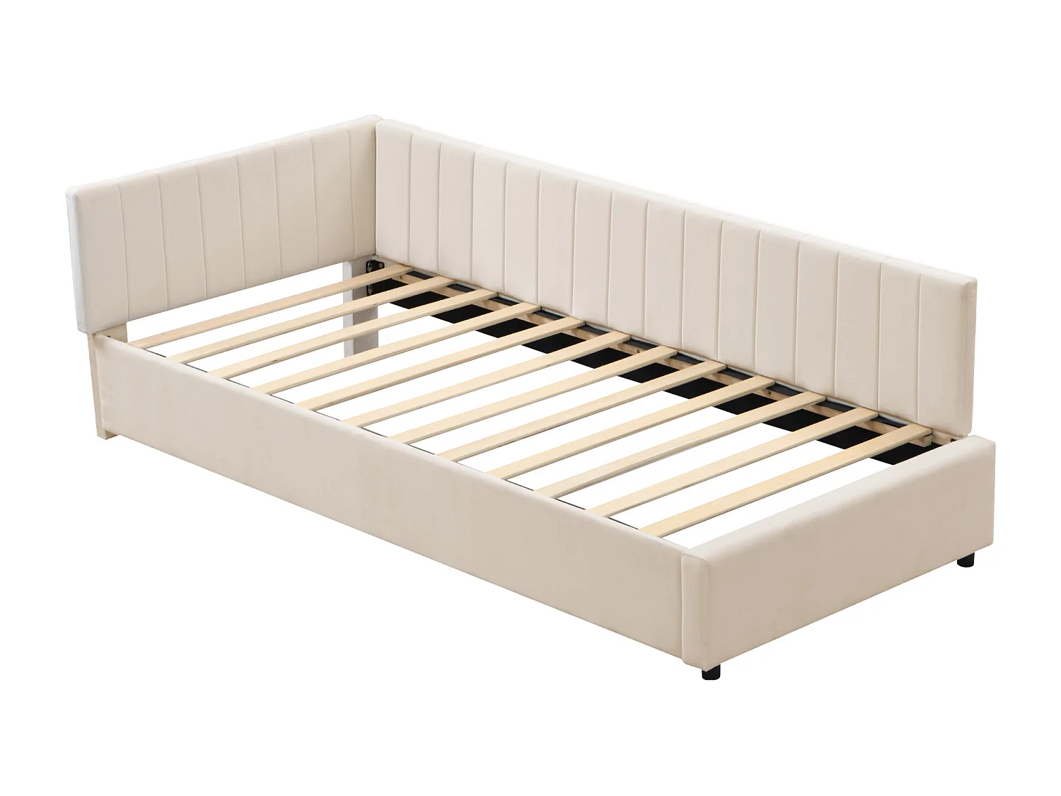 Canapé-lit Lit enfant 90x200 cm avec sommier et tête de lit, velours beige, sans matelas