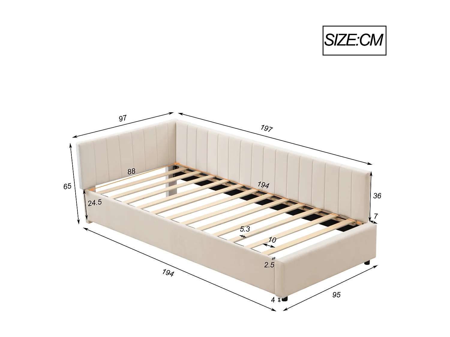 Canapé-lit Lit enfant 90x200 cm avec sommier et tête de lit, velours beige, sans matelas