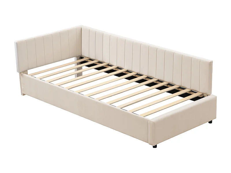 Canapé-lit Lit enfant 90x200 cm avec sommier et tête de lit, velours beige, sans matelas
