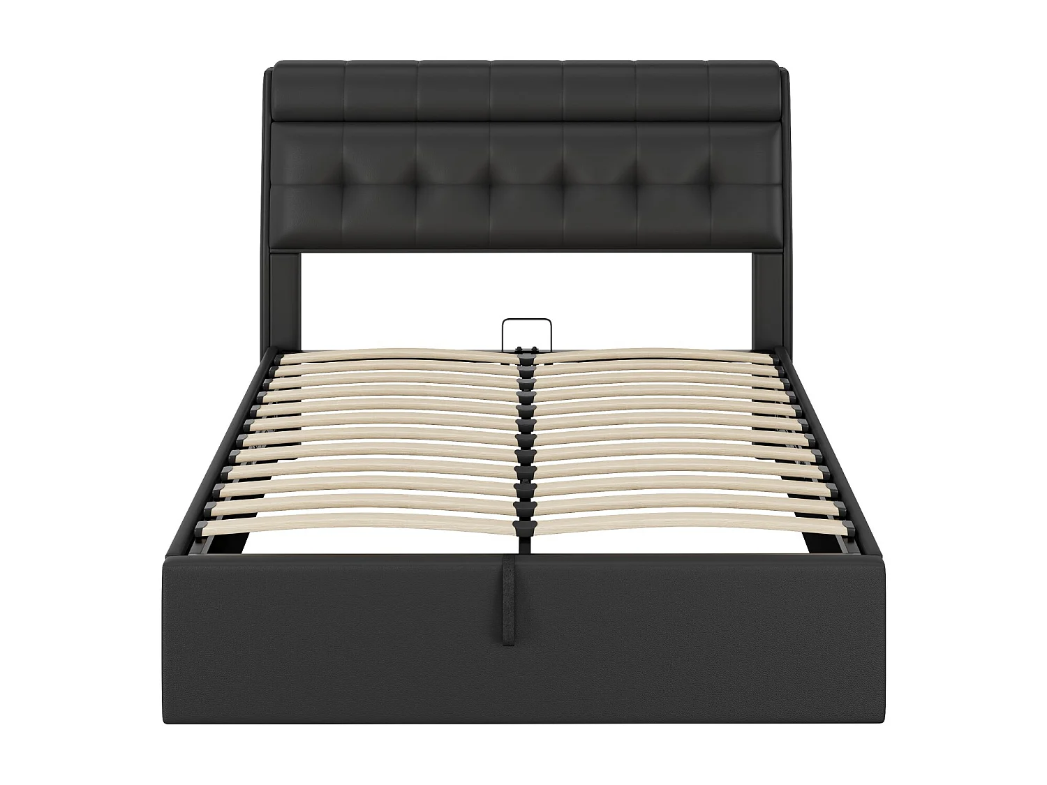 Lit adulte 140 x 200 cm - Lit coffre hydraulique en PU - Coffre de rangement, sommier à lattes inclus, Sans matelas - Noir