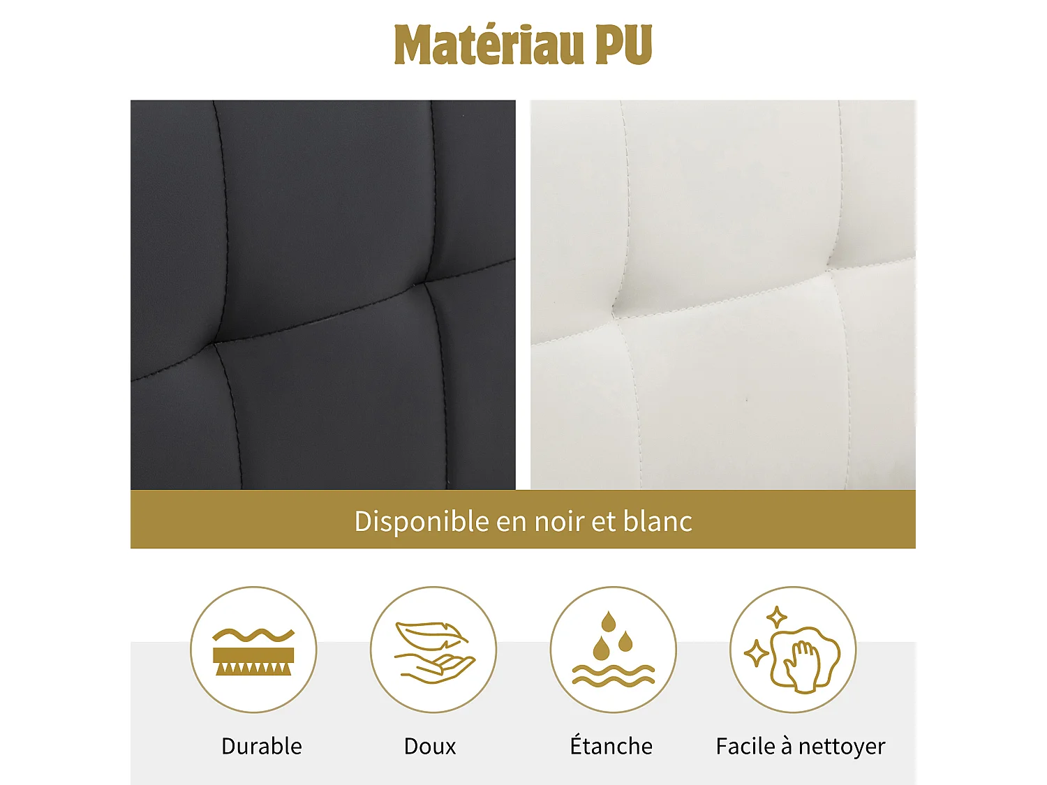 Lit coffre moderne 140 x 190 cm avec rangement de tête de lit, sommier à lattes, PU blanc, sans matelas
