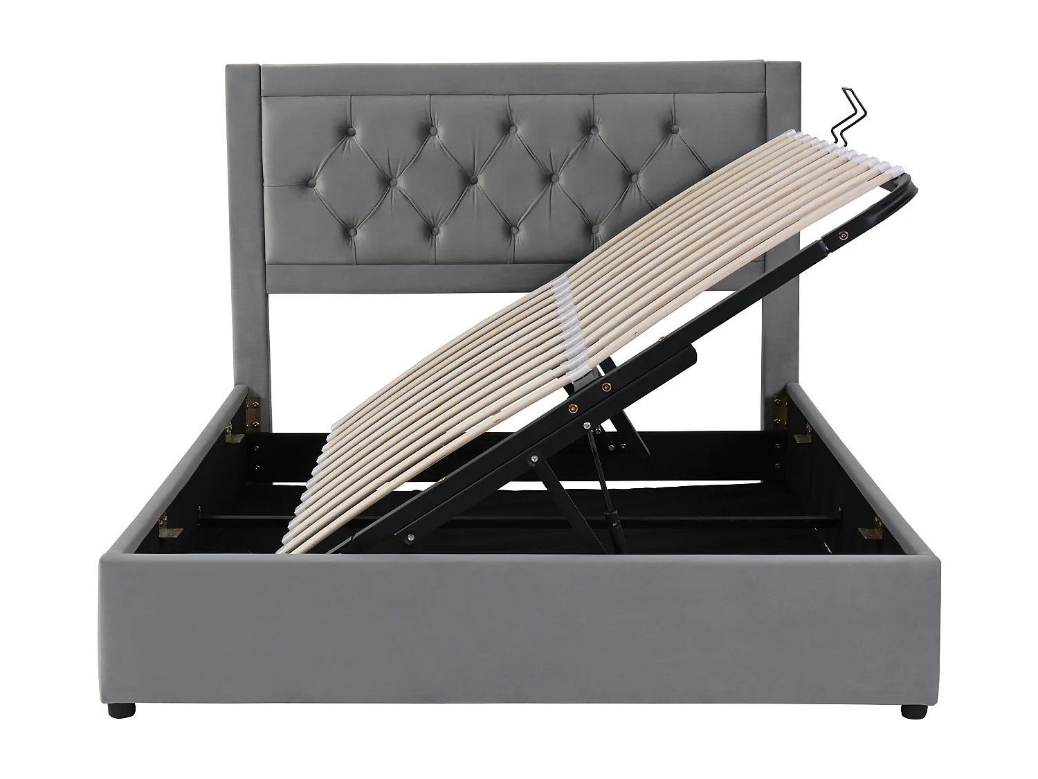 Lit double Lit coffre 140x200 cm, avec tête de lit, sommier, structure en acier, gris, sans matelas