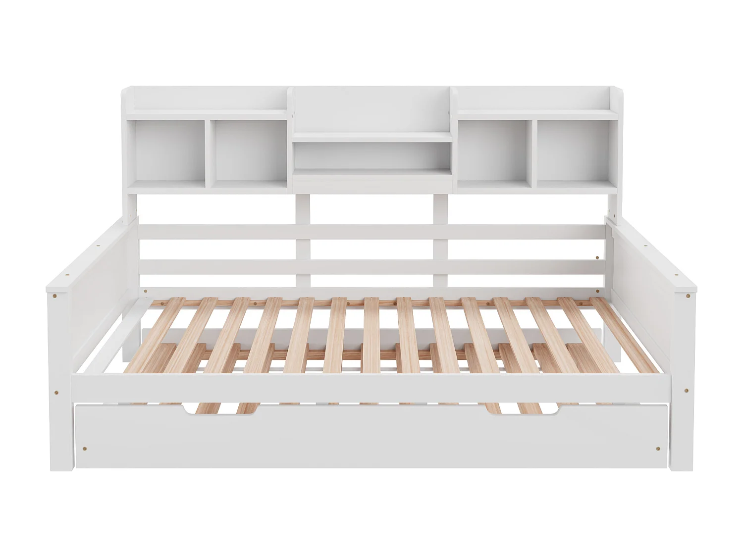 Lit gigogne 90x200/190 cm avec compartiment de rangement et sommier, finition bois blanc, sans matelas