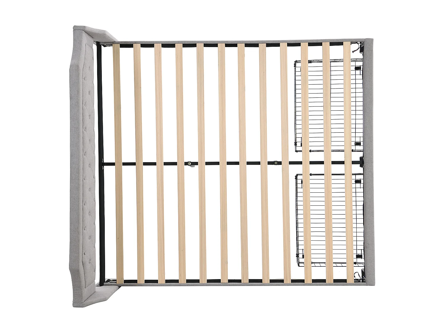 Lit double Lit adulte 180x200 cm avec 2 tiroirs, tête de lit, éclairage LED, tissu en lin gris, sans matelas