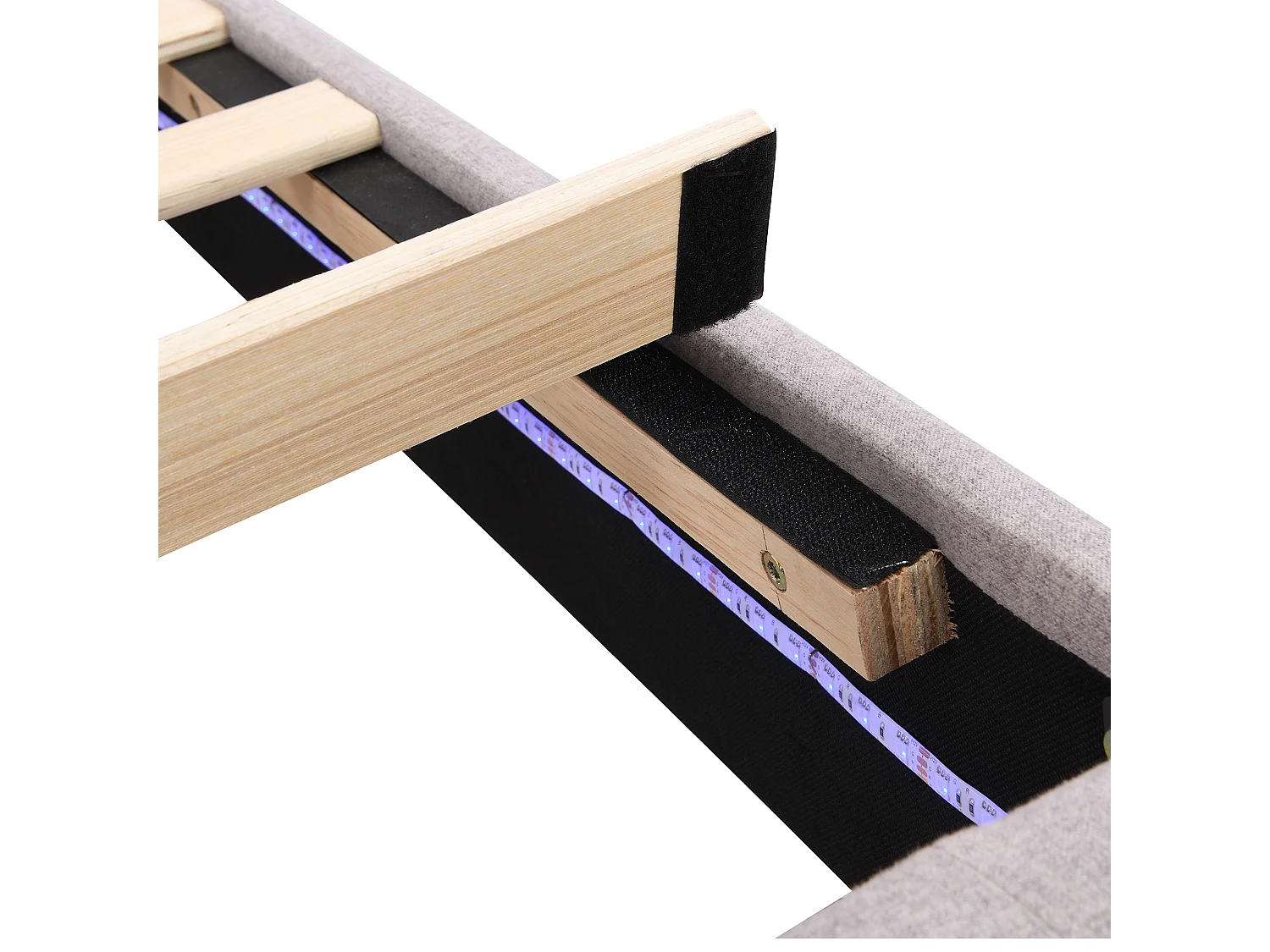 Lit double Lit adulte 180x200 cm avec 2 tiroirs, tête de lit, éclairage LED, tissu en lin gris, sans matelas