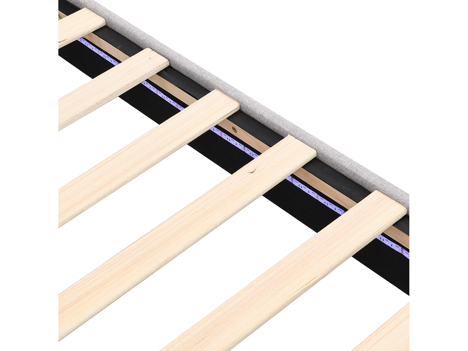 Lit double Lit adulte 180x200 cm avec 2 tiroirs, tête de lit, éclairage LED, tissu en lin gris, sans matelas