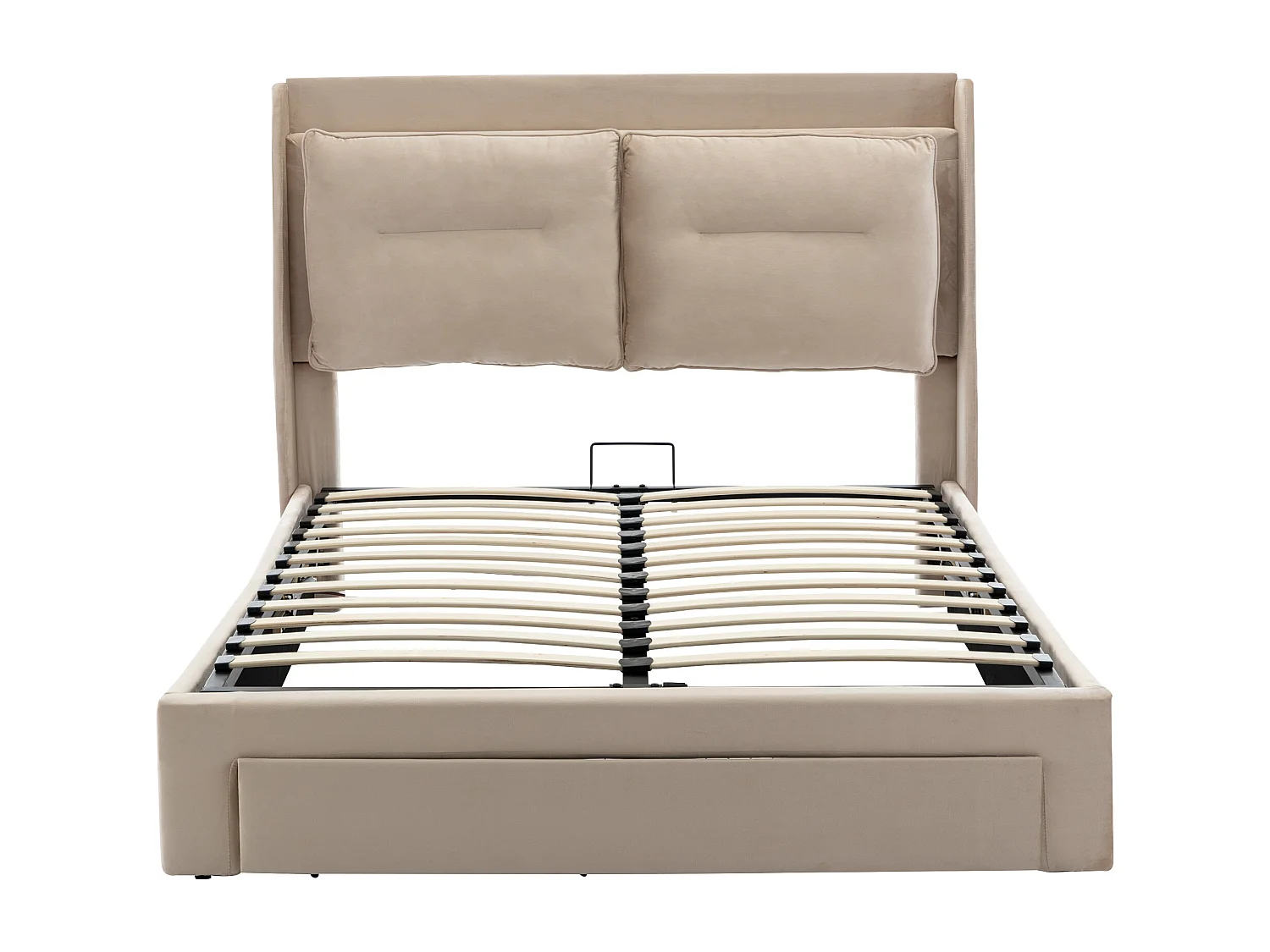 Lit coffre moderne 140x200 cm, LED, tiroirs de rangement 2 en 1 en bout de lit, velours beige, sans matelas