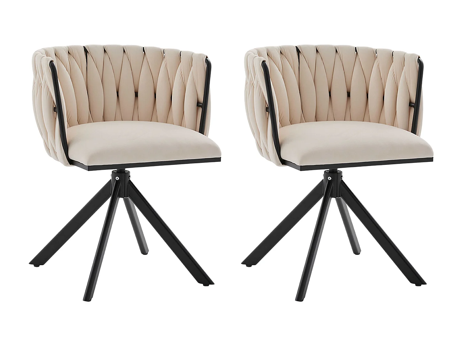 Lot de 2 chaises de salle à manger pivotantes à 180°, pour le salon, pied en métal noir, Velours iovoire