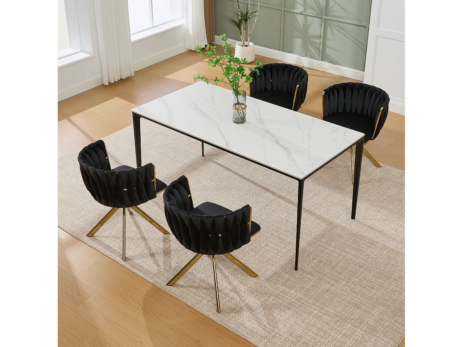 Lot de 2 chaises de salle à manger pivotantes à 180°, pour le salon, pied en métal doré, Velours noir