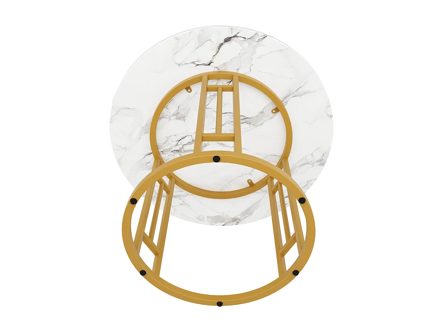 Ronde Tafel - MDF Tafelblad Met Marmerlook - Geometrisch Metalen Onderstel Met Verstelbare Poten - 80 x 80 x 76 cm - Belastbaar 60 kg - Goud