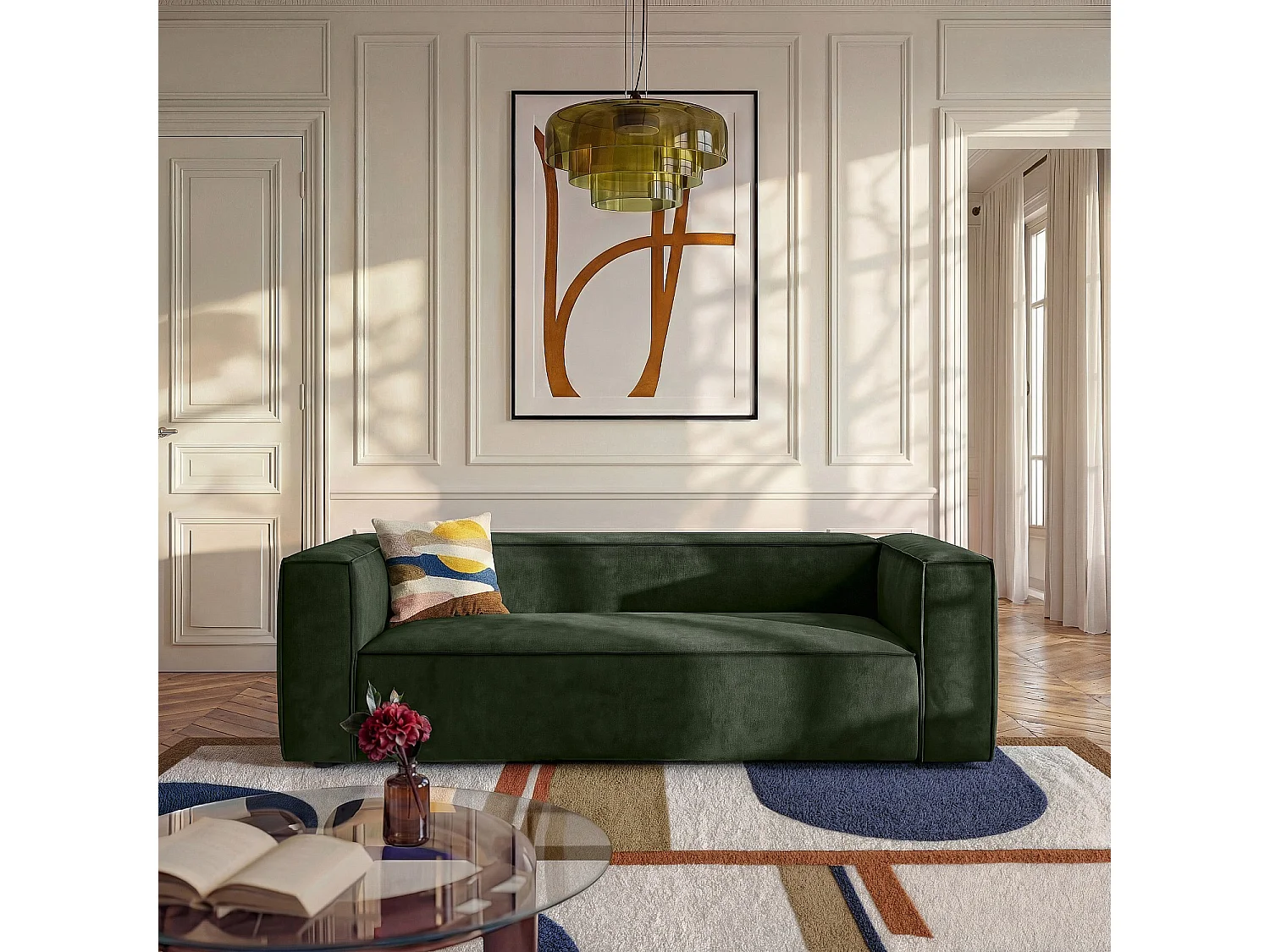 Habitat - Canapé 2 places en velours - Vert kaki - Kuti