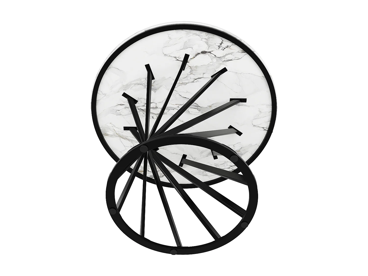 Table à manger ronde 80×80×76cm, pour 4 personnes, motif de marbre moderne, en MDF et métal, blanc et noir