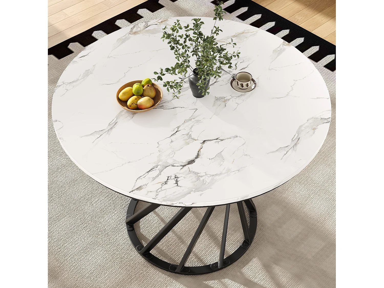 Eettafel - Verstelbare Metalen Poten - MDF Tafelblad Met Marmerlook - Veelzijdig Design - 80 x 80 x 76 cm MDF + Metaal - Zwart