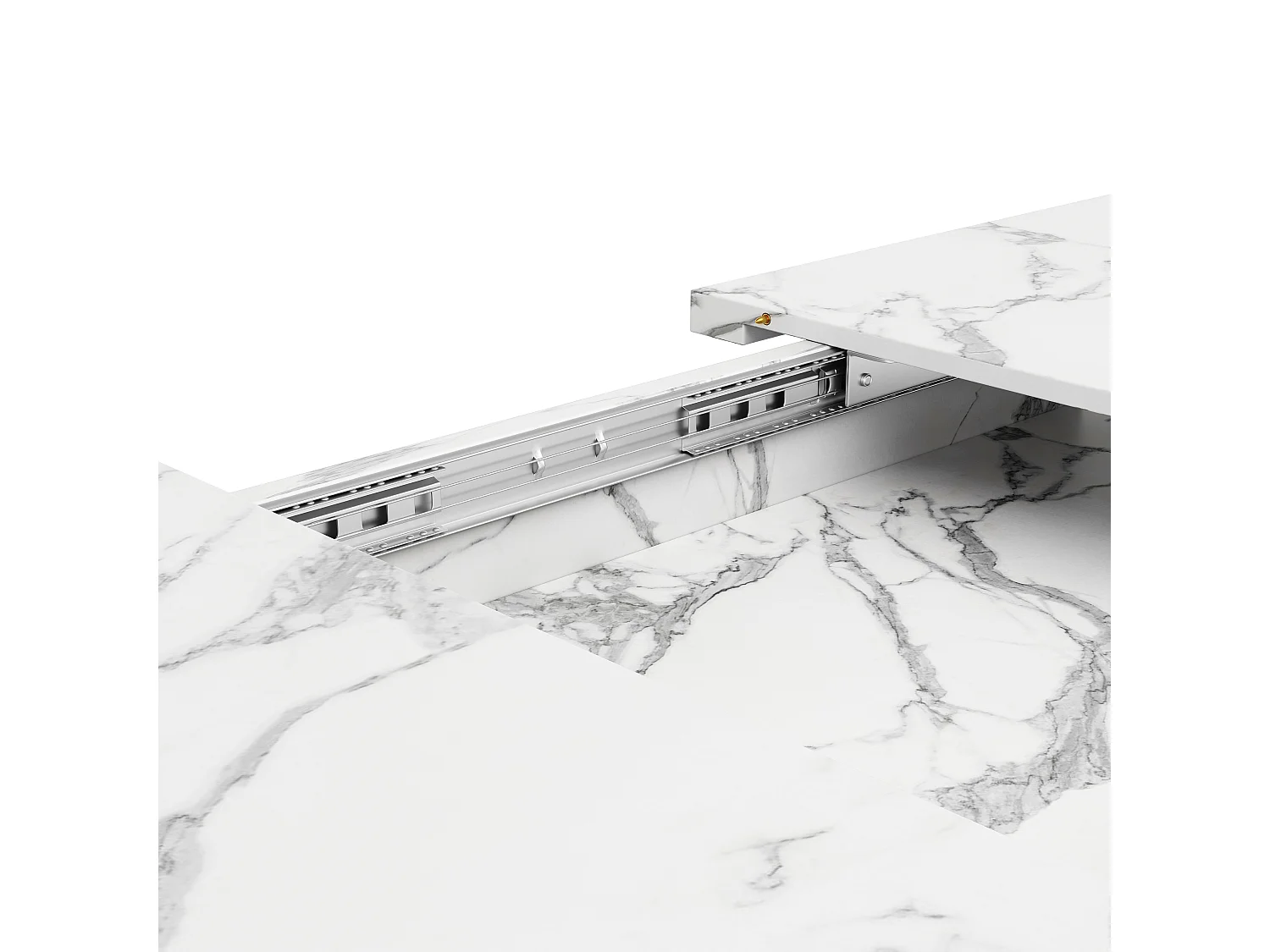 Table à manger extensible 120-160x80x66 cm, 6 à 8 personnes, motif marbré, en MDF et fer, noir et blanc