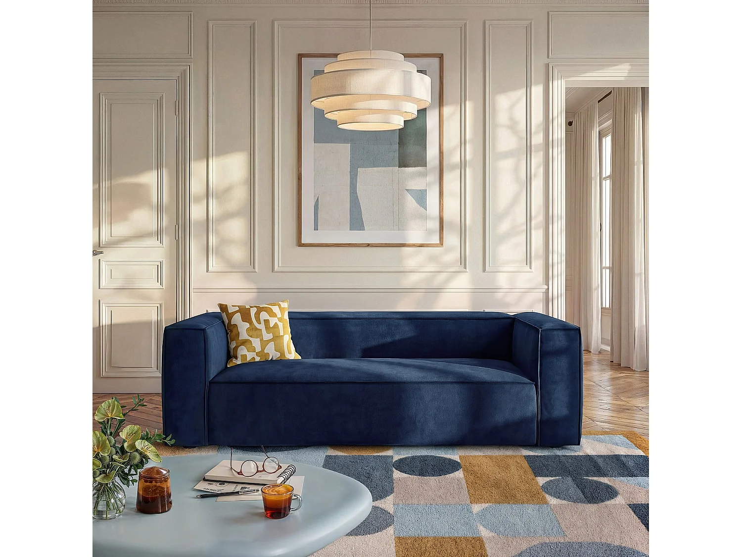 Habitat - Canapé 2 places en velours - Bleu marine - Kuti