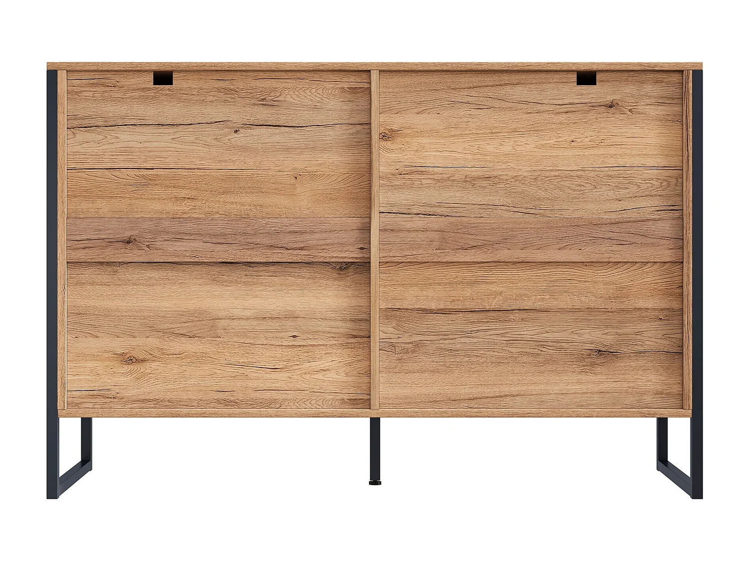 Commode moderne à 6 tiroirs, 120x40x80 cm, pieds en métal, en panneau de particules + MDF, naturel + noir