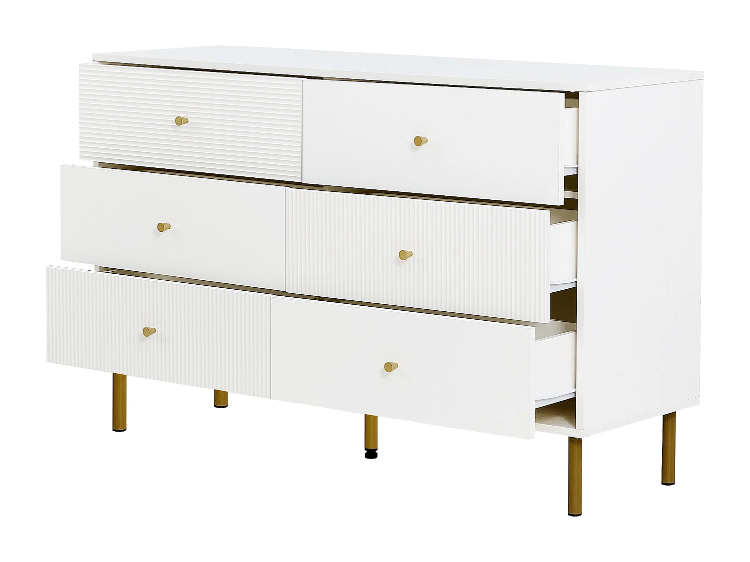 Commode moderne à 6 tiroirs 120×40×78 cm, rangement, pieds en acier, idéal pour la chambre,  en MDF blanc