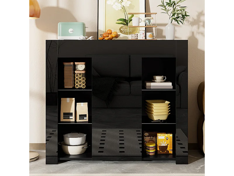 Buffet moderne 95x35x83 cm , rangement, pour le salon ou la cuisine, en panneaux de particules noir